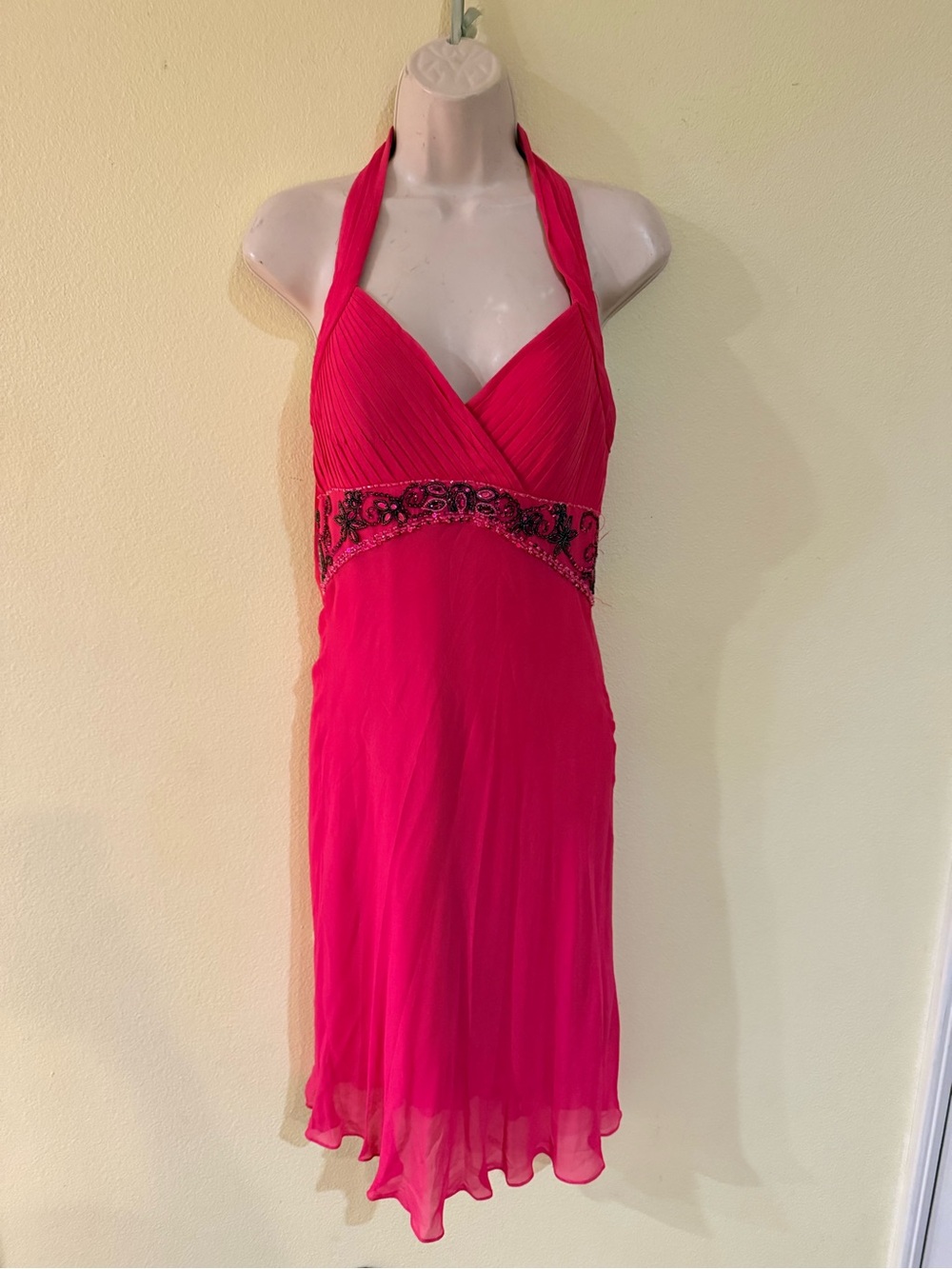 Sue Wong Hot Pink Halter Empire Cocktail Dress silk beaded nwt missing beads